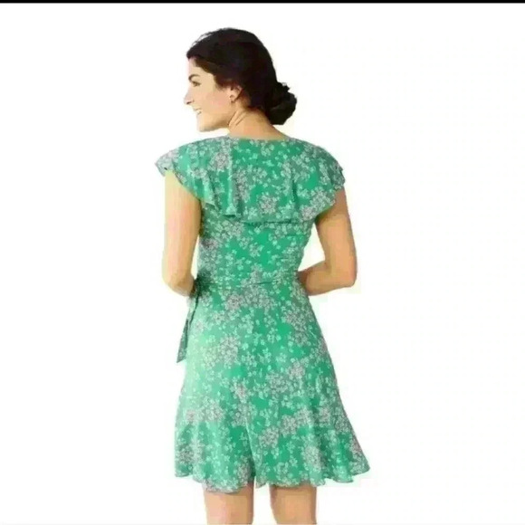 Draper James RSVP Ruffle Wrap DRESS Green Pink FLORAL - Picture 2 of 10